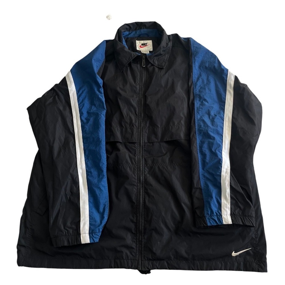 Nike Vintage 90's Swoosh Black/White/Blue Trench Windbreaker Jacket Men's XXL